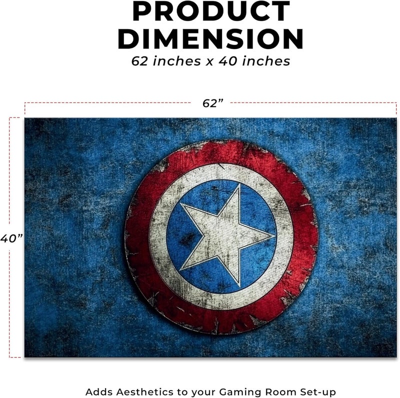 DreamController Caption America Custom Rugs for Gamer Room (62x40inch)| Playroom Carpets Inspired by Games & Anime Decor for Gamers | Gamer Room Decor for Kids Teen Anti-Slip Gaming Mats - Image 2